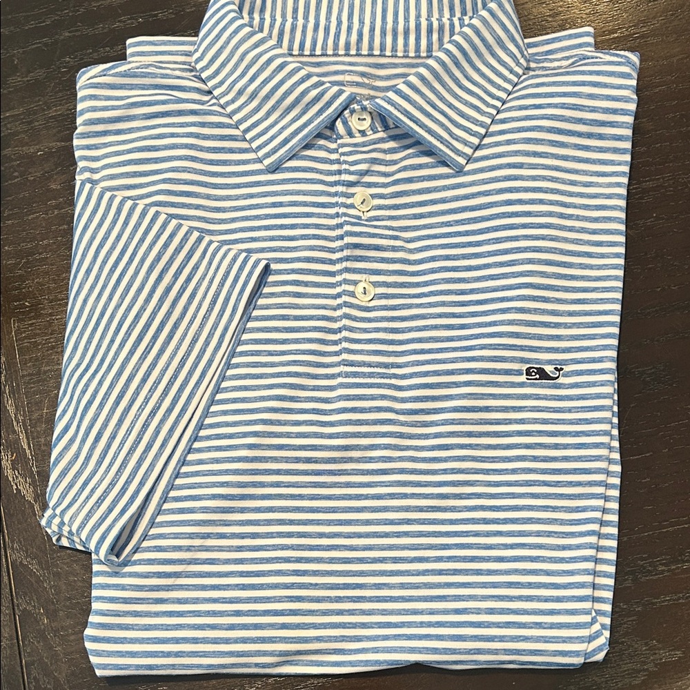 Light Blue and White Striped Polo Shirt